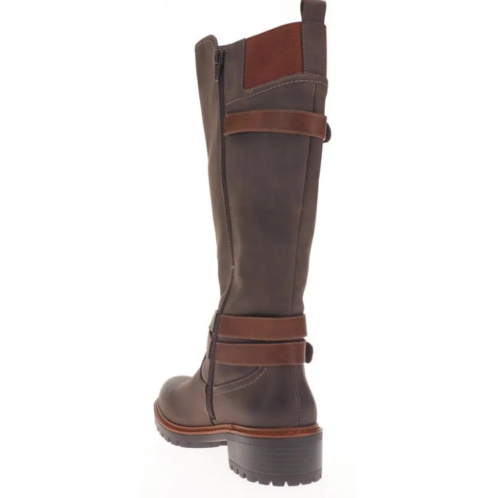 Dual-Buckle Long Boots - Khaki
