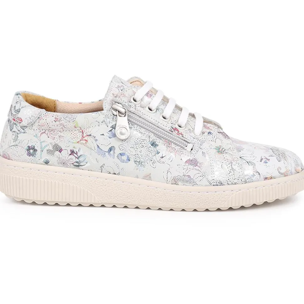 Dual Fastening Leather Trainers - White Floral