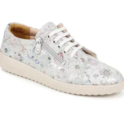 Dual Fastening Leather Trainers - White Floral