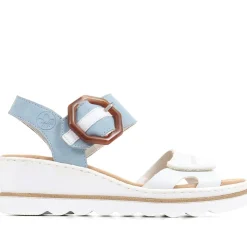 Dual-Fitting Wedge Sandals - White-Blue