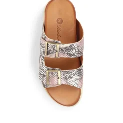 Dual Strap Slider Sandals - Metallic