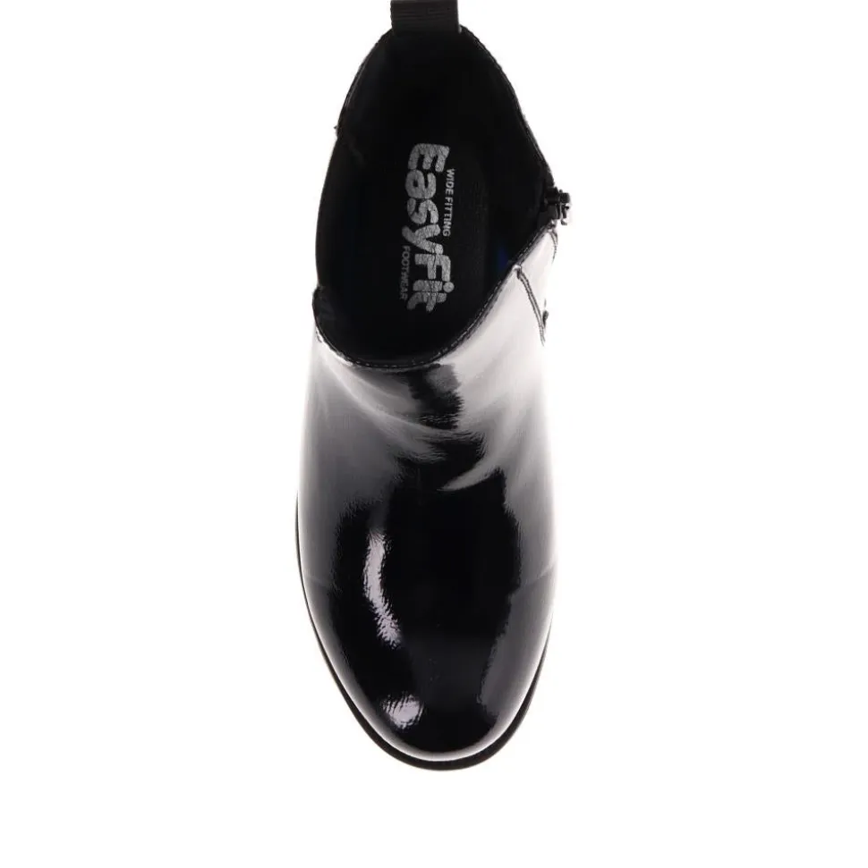 EasyFit Block-Heel Ankle Boots - Black Patent