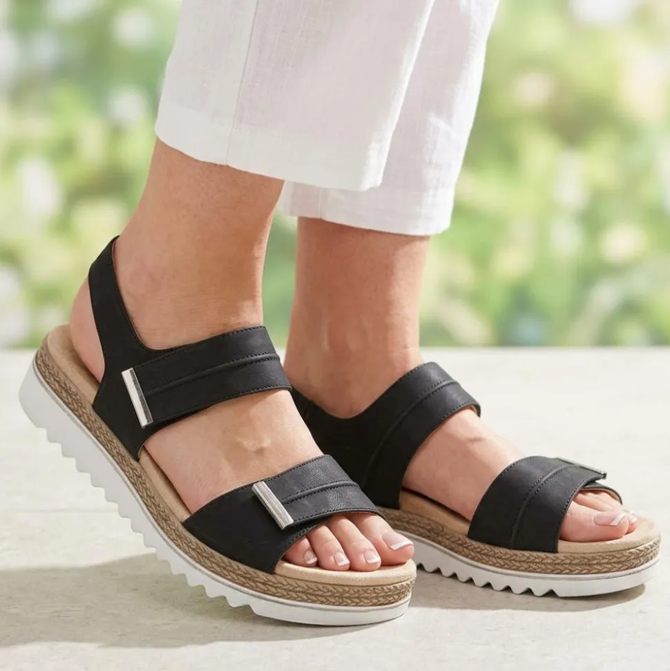 EasyFit Catena Extra Wide Touch Fasten Sandals - Black