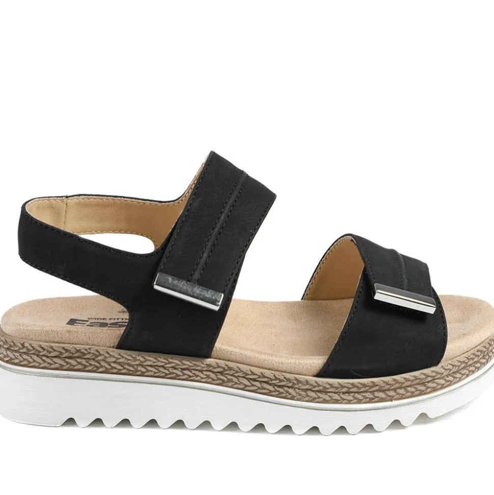 EasyFit Catena Extra Wide Touch Fasten Sandals - Black