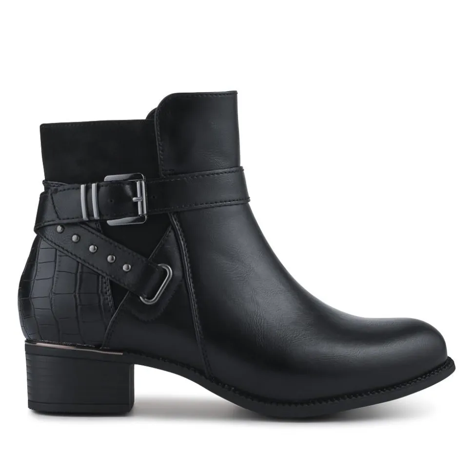 EasyFit Extra-Wide Buckled Ankle Boots - Black
