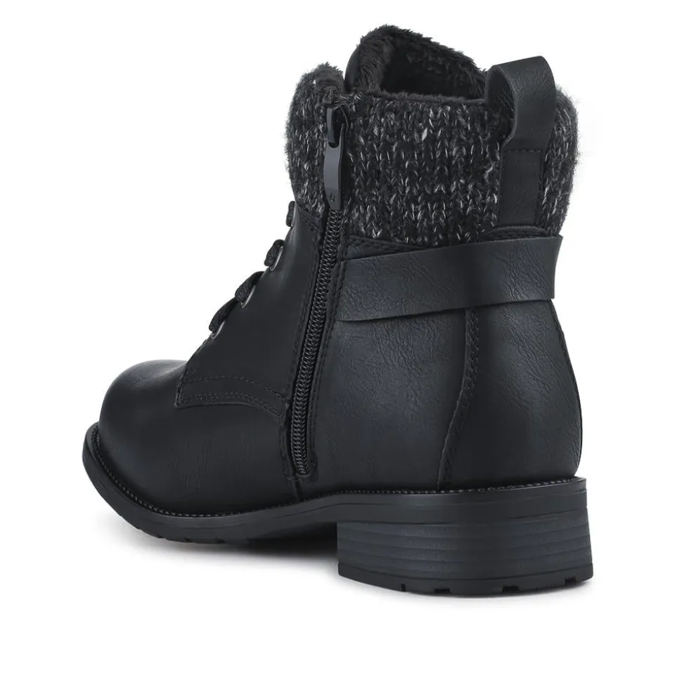 EasyFit Extra-Wide Knitted-Cuff Ankle Boots - Black
