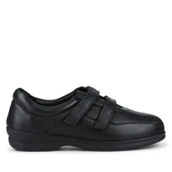 EasyFit Extra Wide Leather Touch-Fastening Shoes - Black
