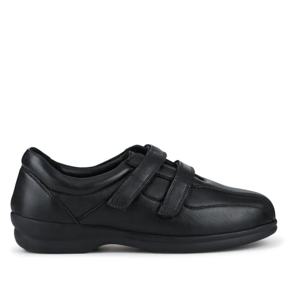EasyFit Extra Wide Leather Touch-Fastening Shoes - Black