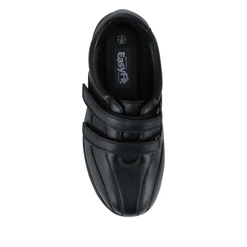 EasyFit Extra Wide Leather Touch-Fastening Shoes - Black