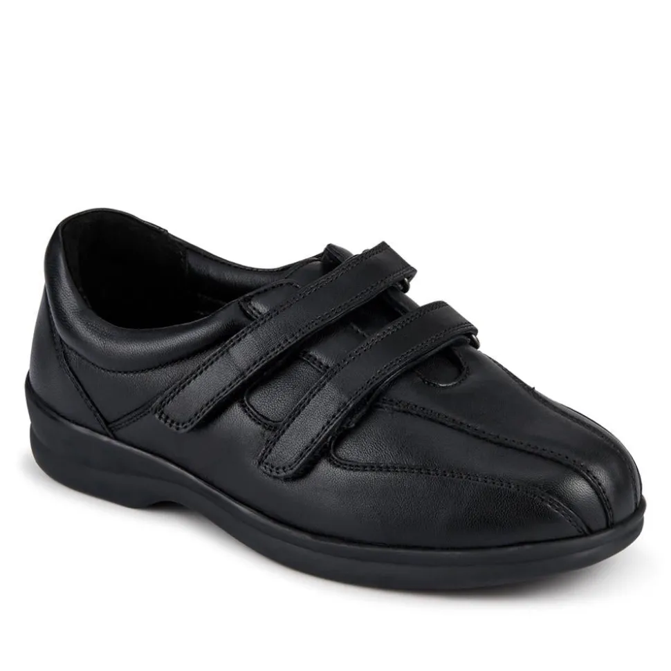 EasyFit Extra Wide Leather Touch-Fastening Shoes - Black
