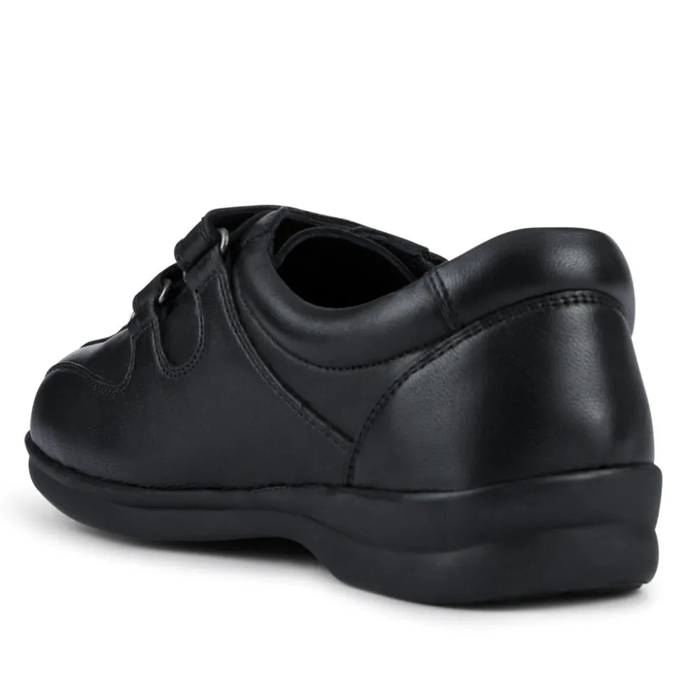 EasyFit Extra Wide Leather Touch-Fastening Shoes - Black