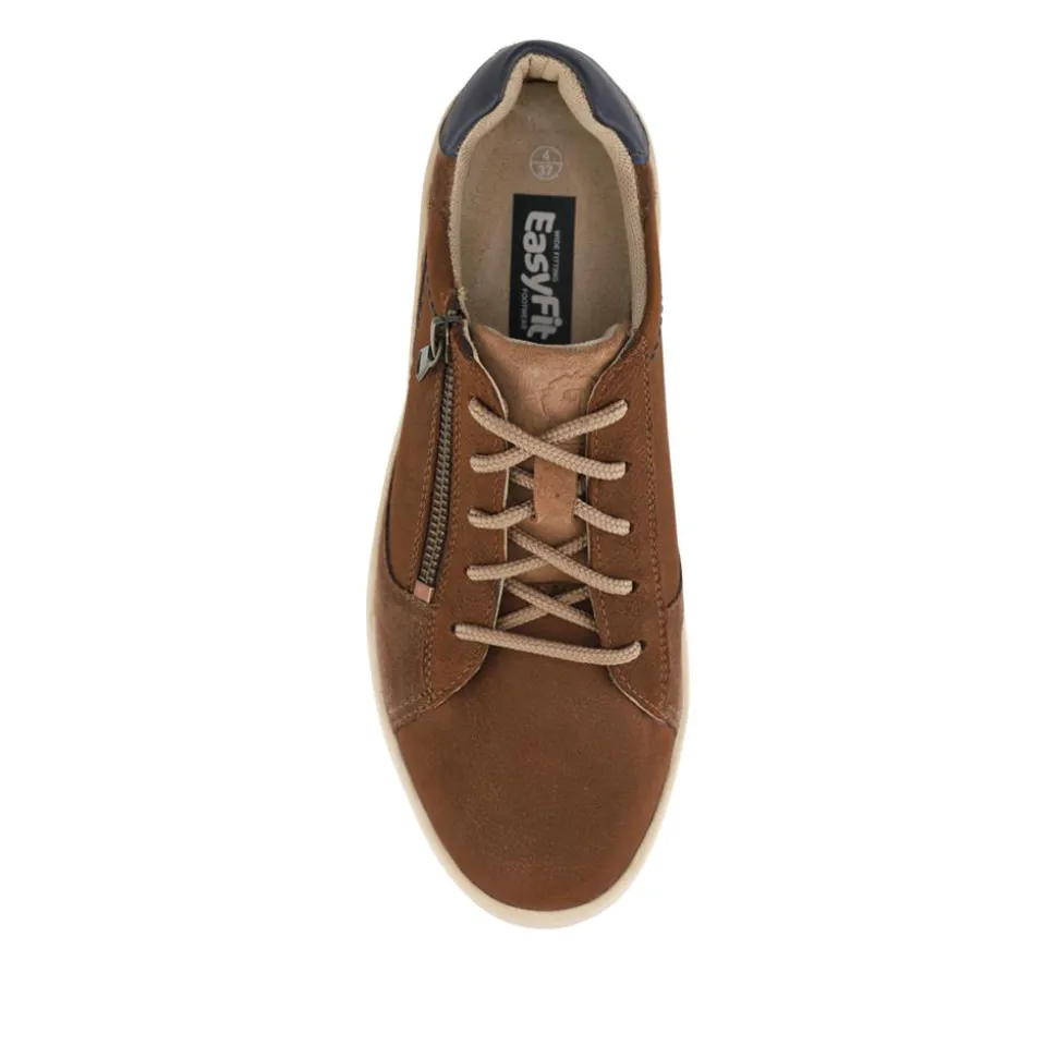 EasyFit Extra Wide Leather Zip-Up Trainers - Tan Multi