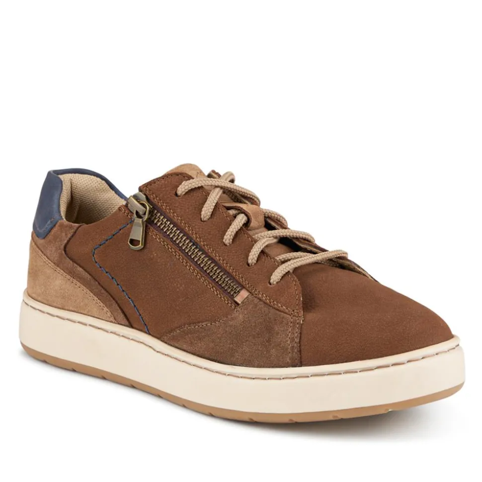 EasyFit Extra Wide Leather Zip-Up Trainers - Tan Multi