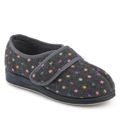 EasyFit Extra-Wide Touch-Fasten Slippers - Dark Grey