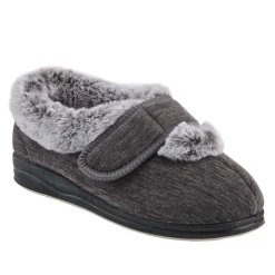 EasyFit Extra Wide Touch Fasten Slippers - Grey