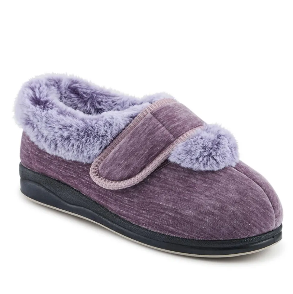 EasyFit Extra Wide Touch Fasten Slippers - Lavender