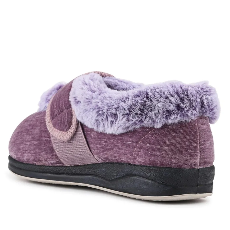 EasyFit Extra Wide Touch Fasten Slippers - Lavender