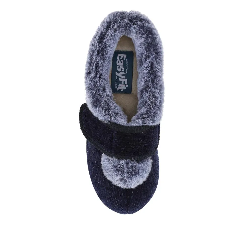EasyFit Extra Wide Touch Fasten Slippers - Navy