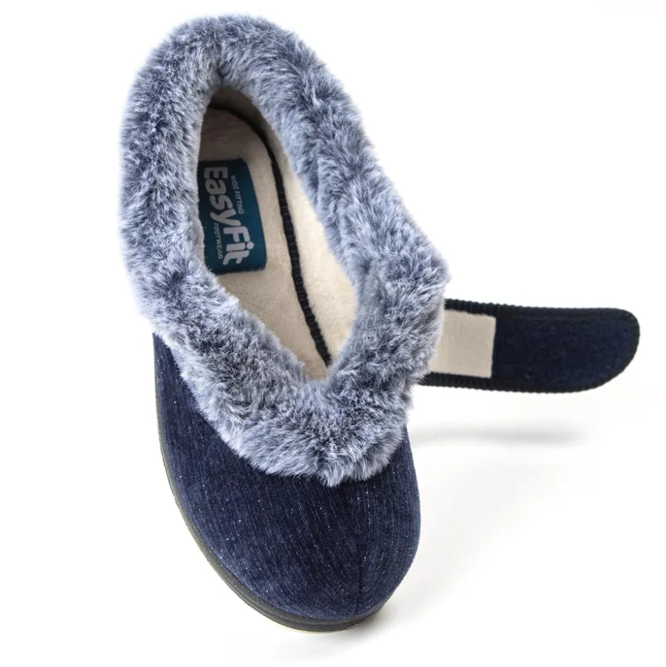 EasyFit Extra Wide Touch Fasten Slippers - Navy