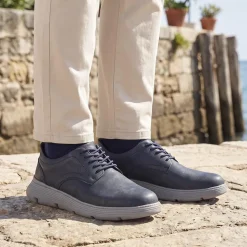 Easy Step In Casual Leather Lace Up Shoes - Navy