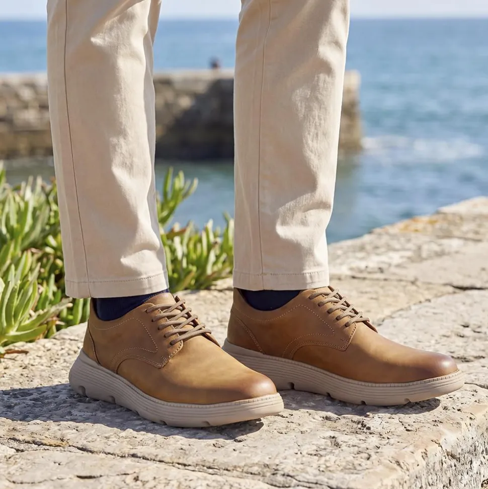 Easy Step In Casual Leather Lace Up Shoes - Tan