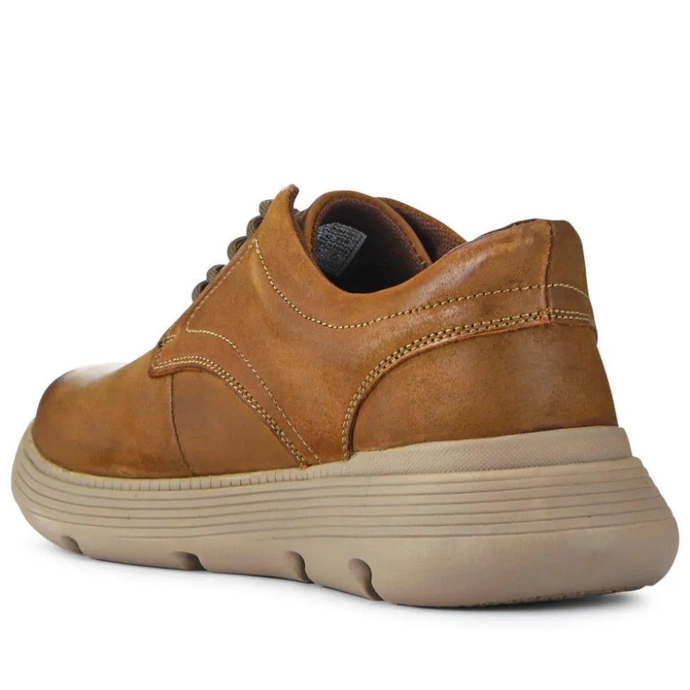Easy Step In Casual Leather Lace Up Shoes - Tan