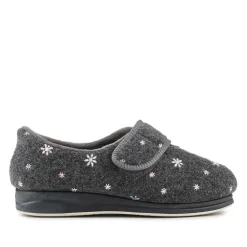 Easy Step In Extra Wide Adjustable Fasten Slippers - Grey