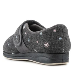 Easy Step In Extra Wide Adjustable Fasten Slippers - Grey