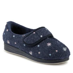 Easy Step In Extra Wide Adjustable Fasten Slippers - Navy