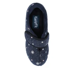 Easy Step In Extra Wide Adjustable Fasten Slippers - Navy