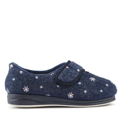 Easy Step In Extra Wide Adjustable Fasten Slippers - Navy