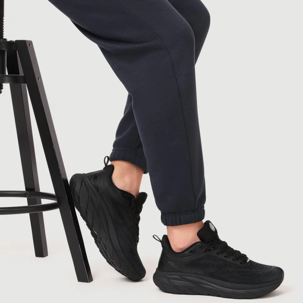 Easy Step In Memory Foam Lace Up Trainers - Black