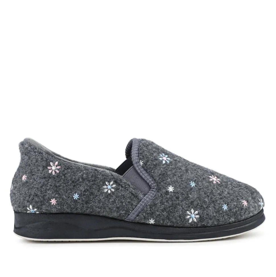 Easy Step In Memory Foam Slippers - Grey