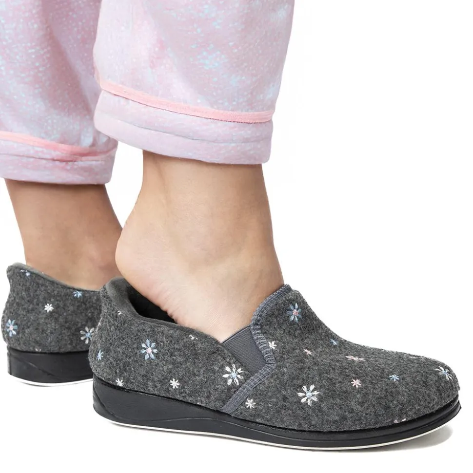Easy Step In Memory Foam Slippers - Grey