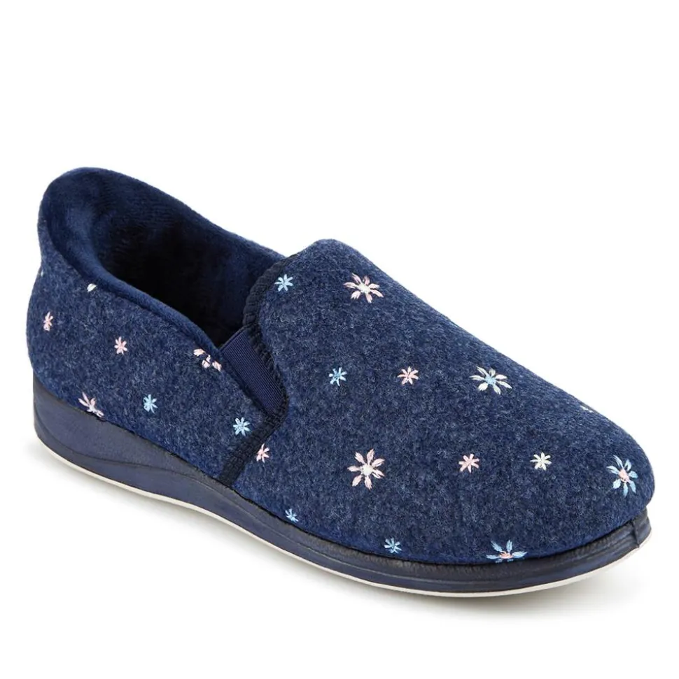 Easy Step In Memory Foam Slippers - Navy