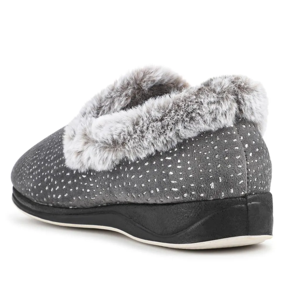 Easy Step In Wide Fit Fur Cuff Slippers - Grey