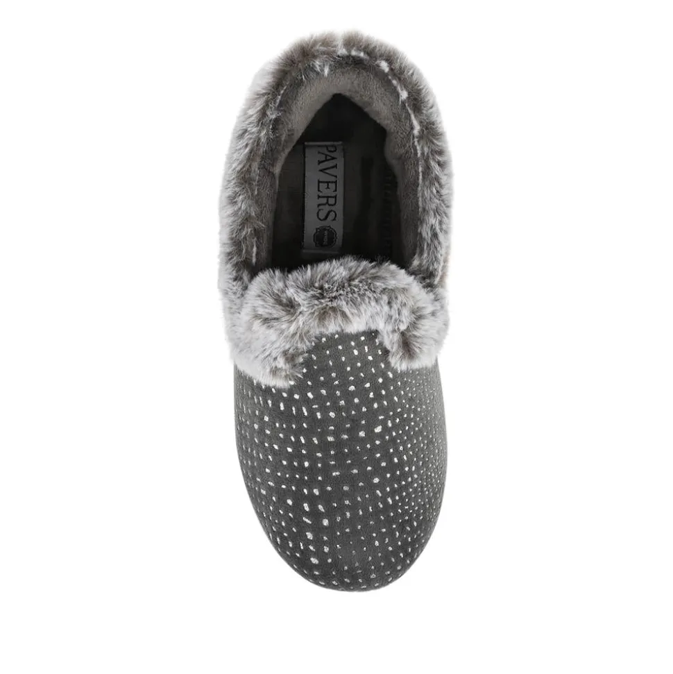 Easy Step In Wide Fit Fur Cuff Slippers - Grey