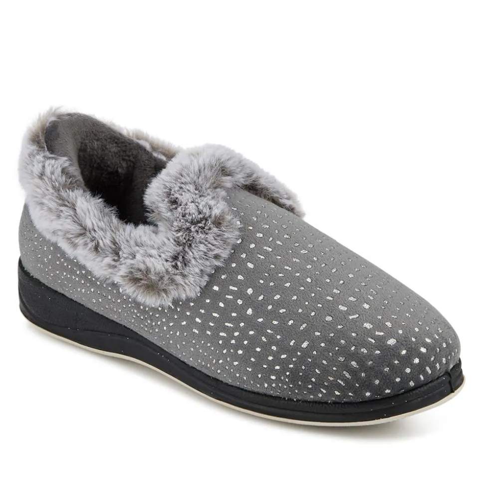Easy Step In Wide Fit Fur Cuff Slippers - Grey