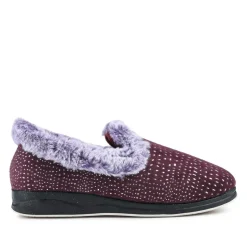 Easy Step In Wide Fit Fur Cuff Slippers - Plum
