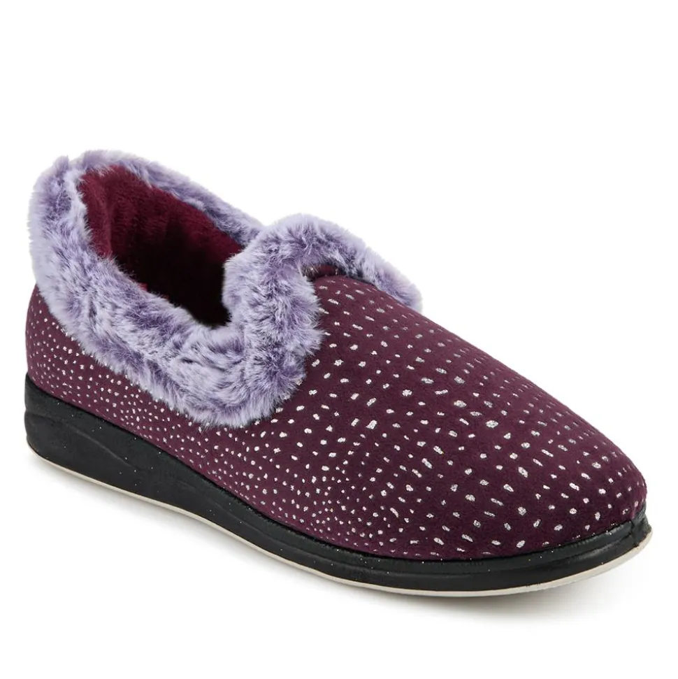 Easy Step In Wide Fit Fur Cuff Slippers - Plum