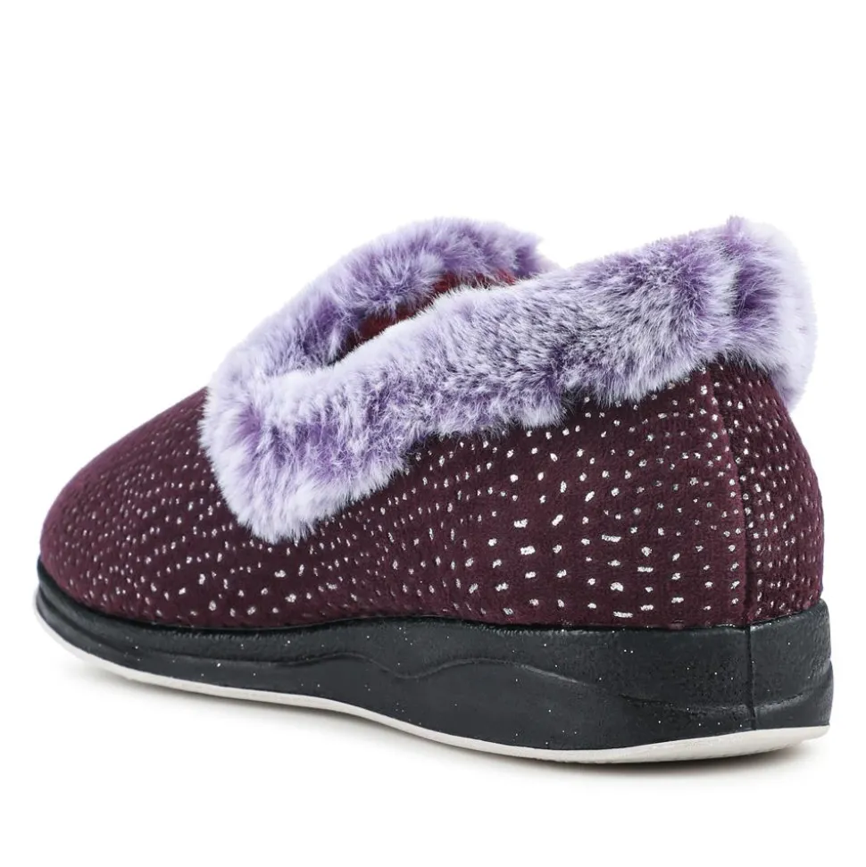 Easy Step In Wide Fit Fur Cuff Slippers - Plum