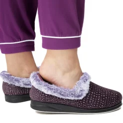 Easy Step In Wide Fit Fur Cuff Slippers - Plum