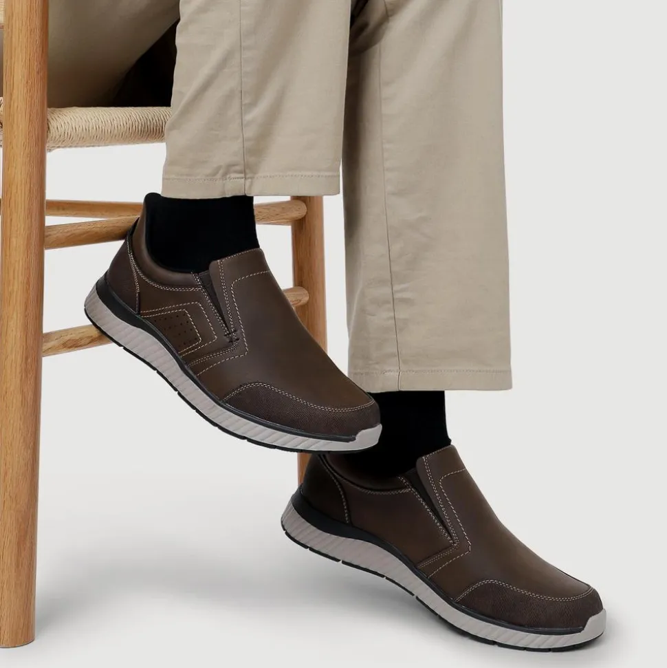 Easy Step In Wide Fit Laceless Shoes - Dark Brown