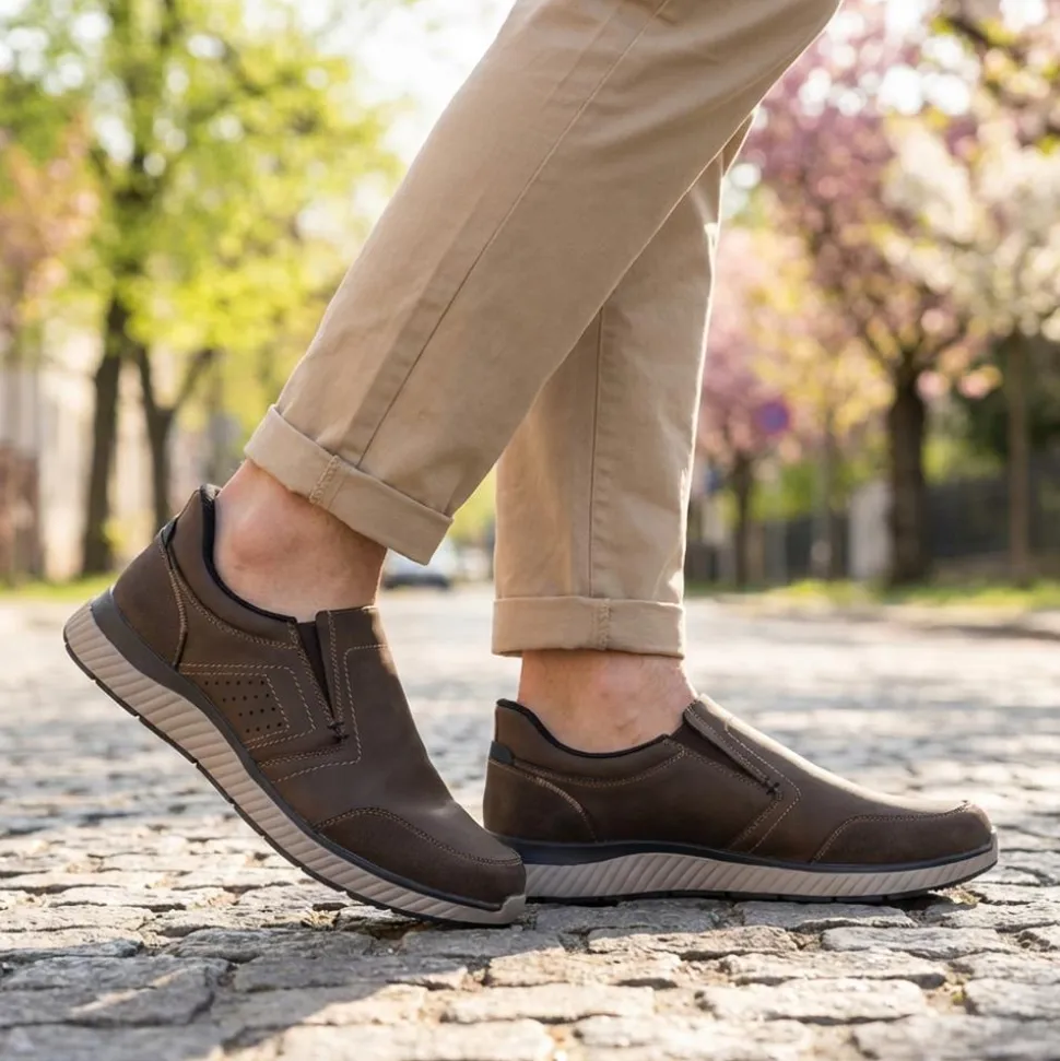 Easy Step In Wide Fit Laceless Shoes - Dark Brown