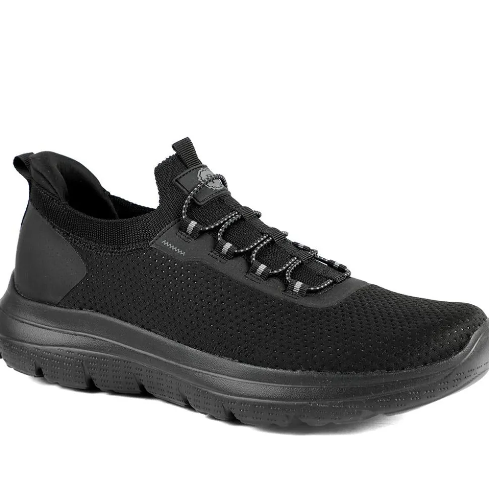 Easy Step In Wide Fit Memory Foam Lace Up Trainers - Black