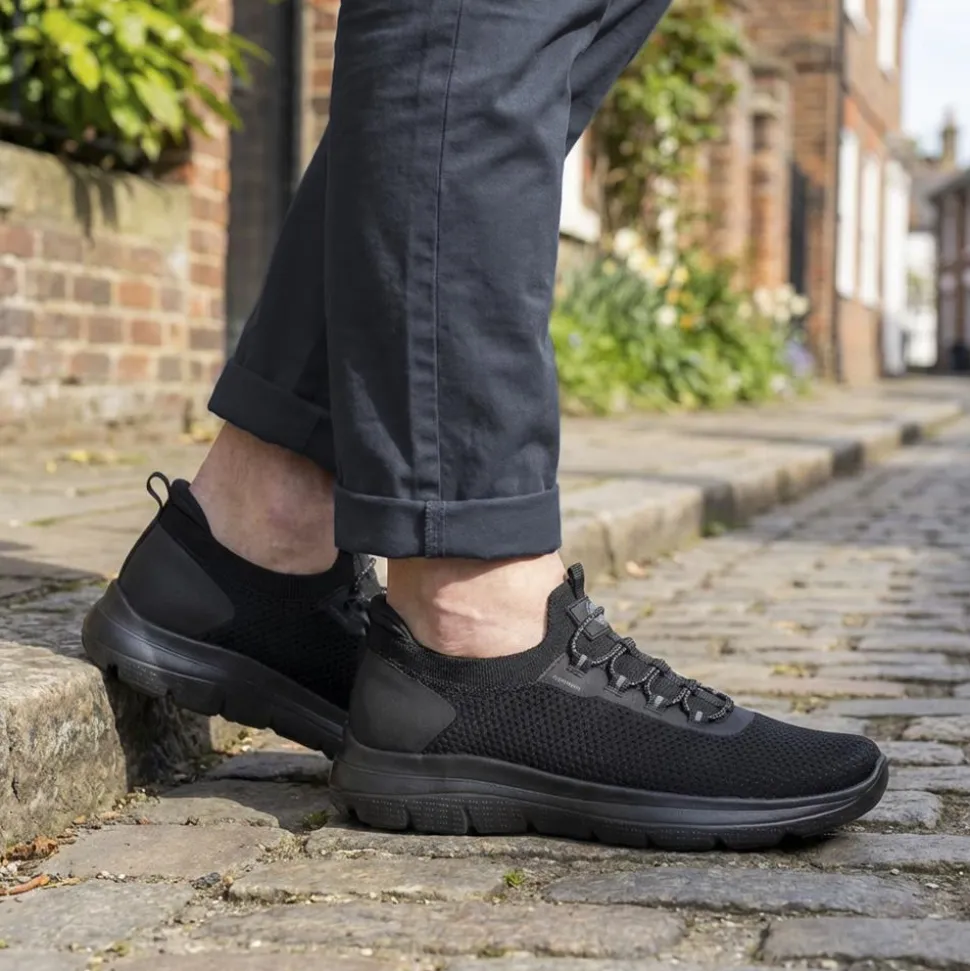 Easy Step In Wide Fit Memory Foam Lace Up Trainers - Black