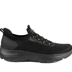 Easy Step In Wide Fit Memory Foam Lace Up Trainers - Black