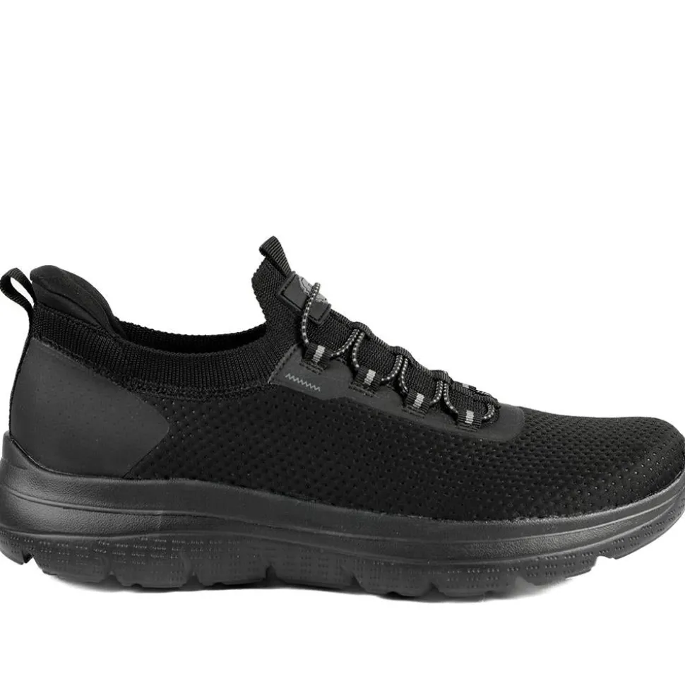 Easy Step In Wide Fit Memory Foam Lace Up Trainers - Black