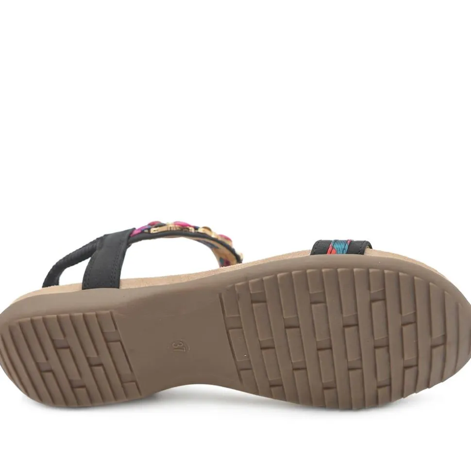 Elasticated Beaded Slip On Sandals - Black