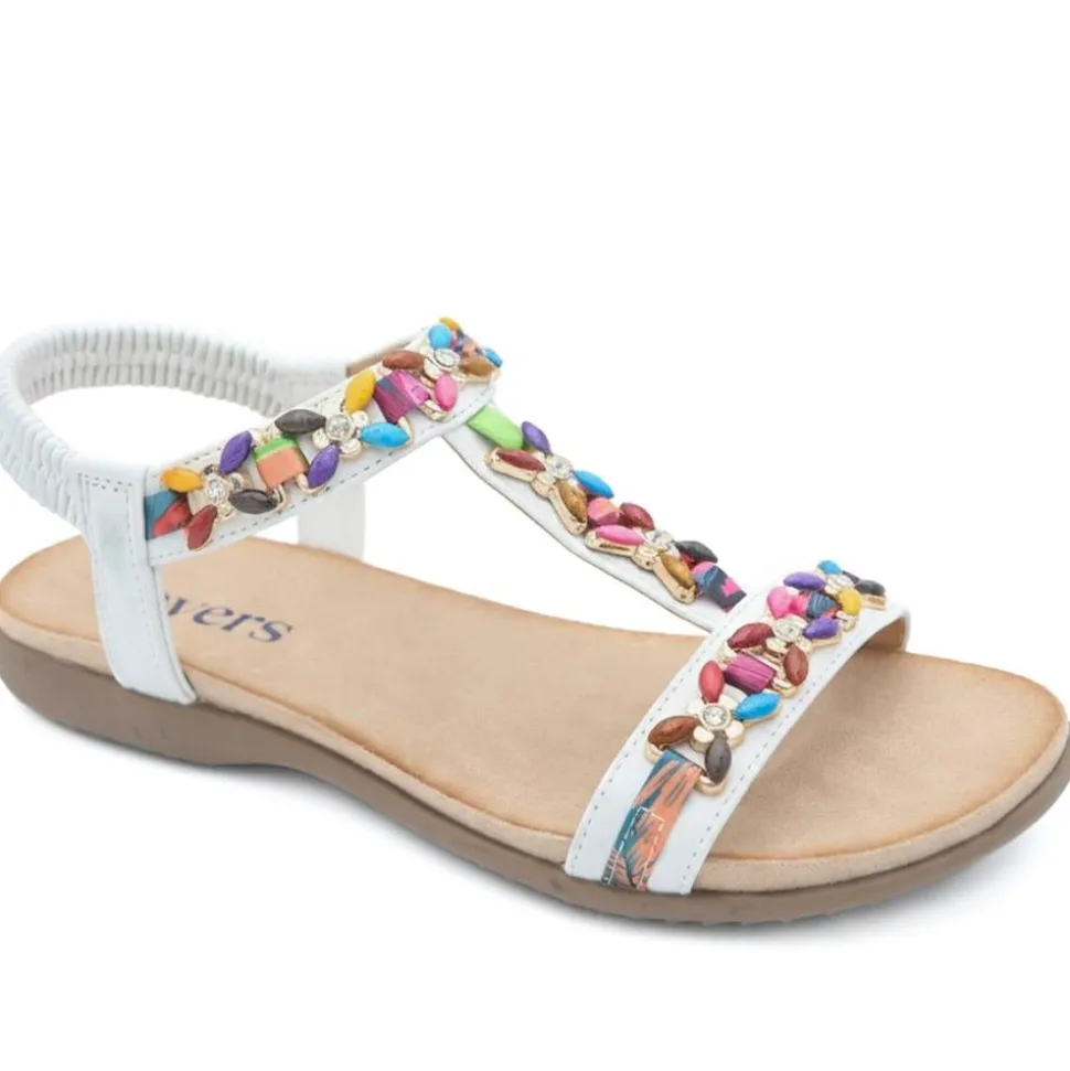 Elasticated Beaded Slip On Sandals - White